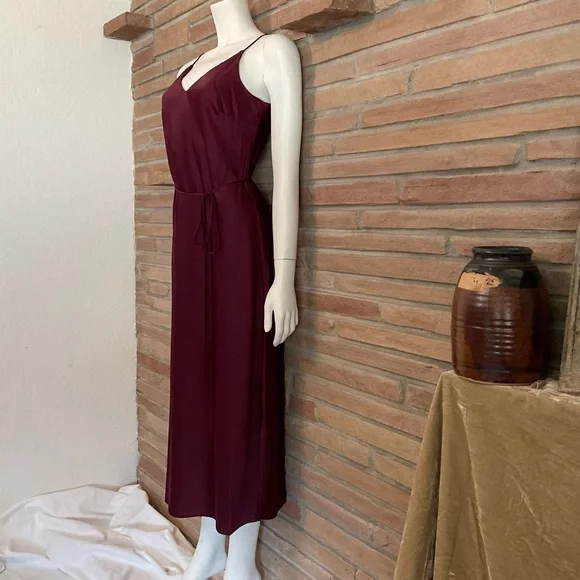 Wine Colored Spaghetti Strap Slip Evening Dress - Picture 4 of 10